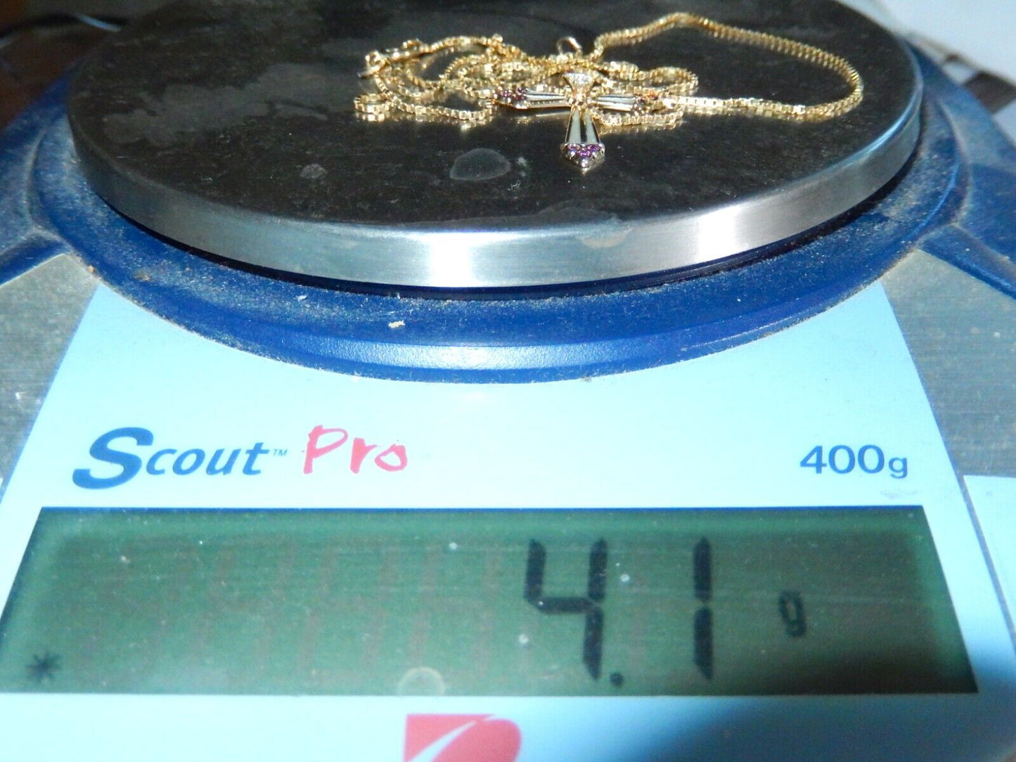 Lovely Gold Vermeil 925 Sterling Silver Cubic Zirconia & Amethyst Cross w/18"chn