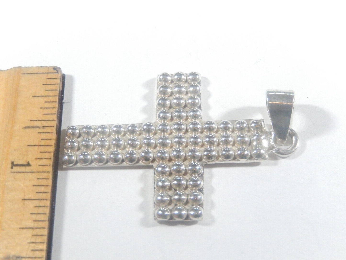 *VINTAGE*  Taxco LARGE Sterling Silver  Beaded  Cross Pendant
