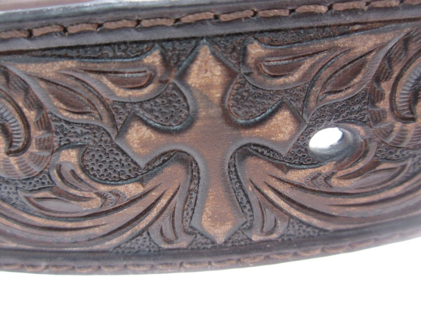 VINTAGE NOCONA BOOTS COMPANY WESTERN COWBOY BLACK BELT & BUCKLE CROSS CENTER M