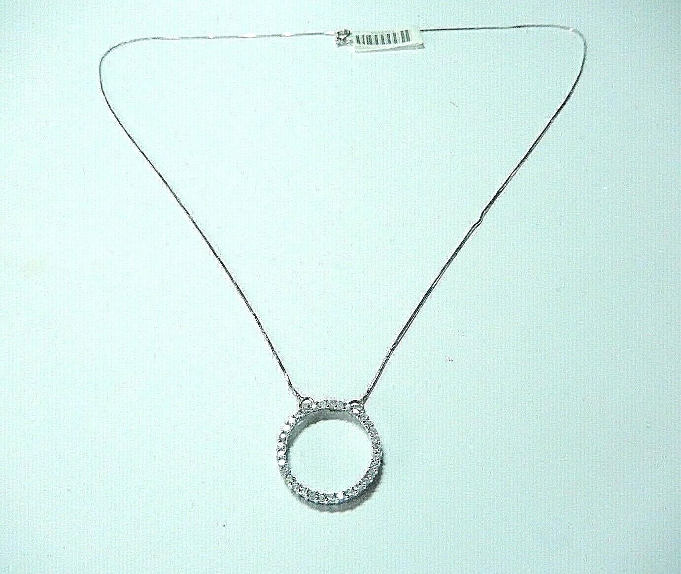10K White Gold 18" Length Eternity 3/4" Circle Natural Diamond Pendant Necklace