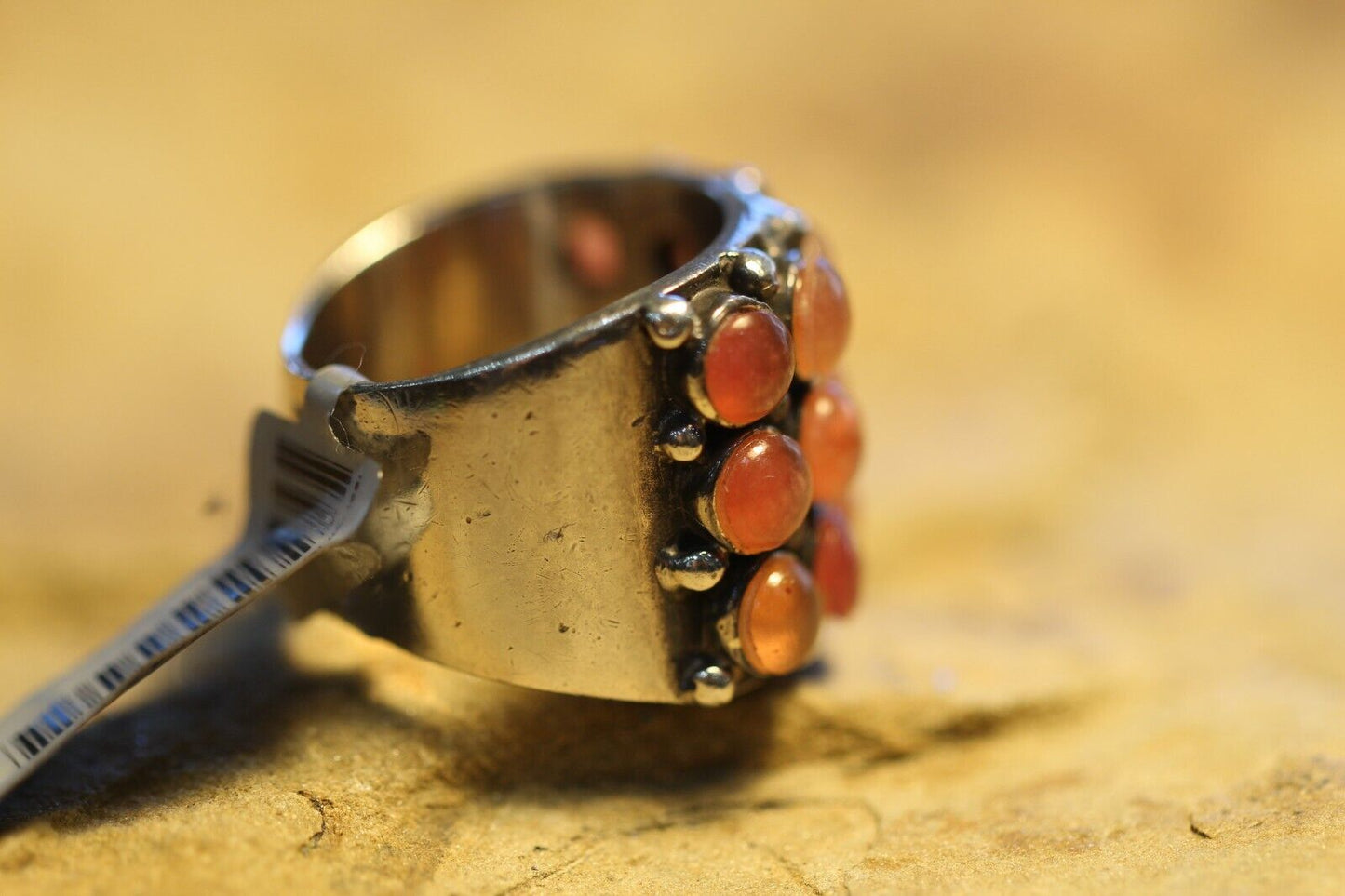 *VINTAGE* THICK & HEAVY Wide Sterling Silver Large Carnelian Ring Sz 7.75