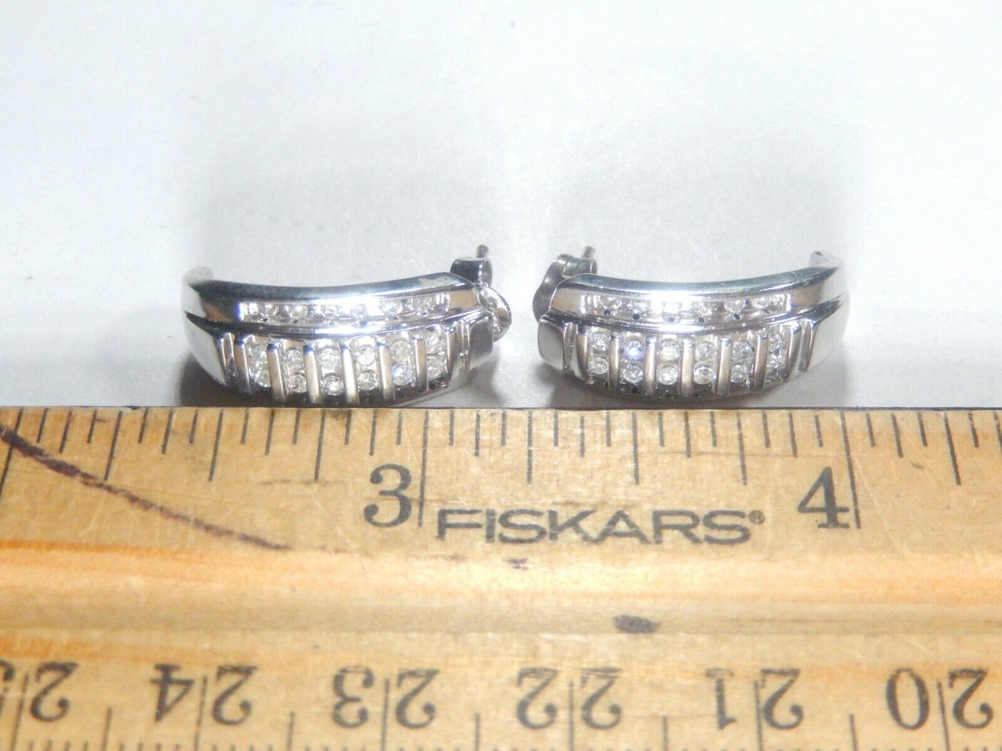 10k White Gold .50CT Natural Round Diamond Cluster  Half Hoop Earrings