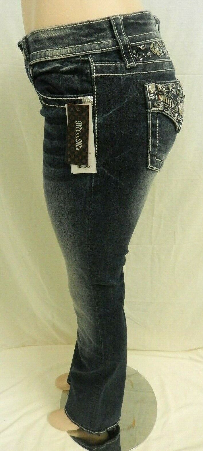 *NWT* Miss Me CUTE BLING Chloe Boot Cut Denim Dk Blue Jeans M3244B Size 26 X 34"