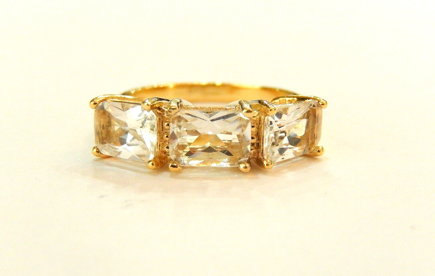 14K Yellow Gold  Vermeil  3.00 CT CZ Three Stone Ring Size 7