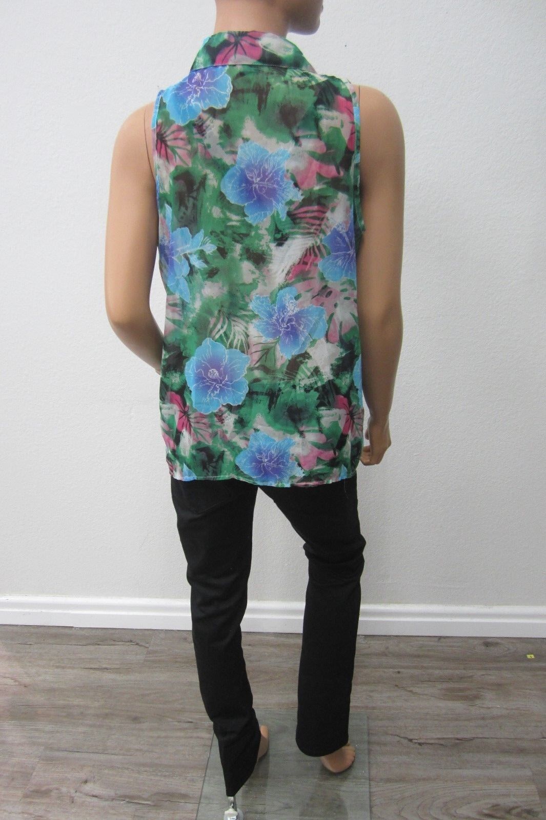 *MINT*  Derek Heart Super Cute Flower  Button-Down Sleeveless Top SIZE: L