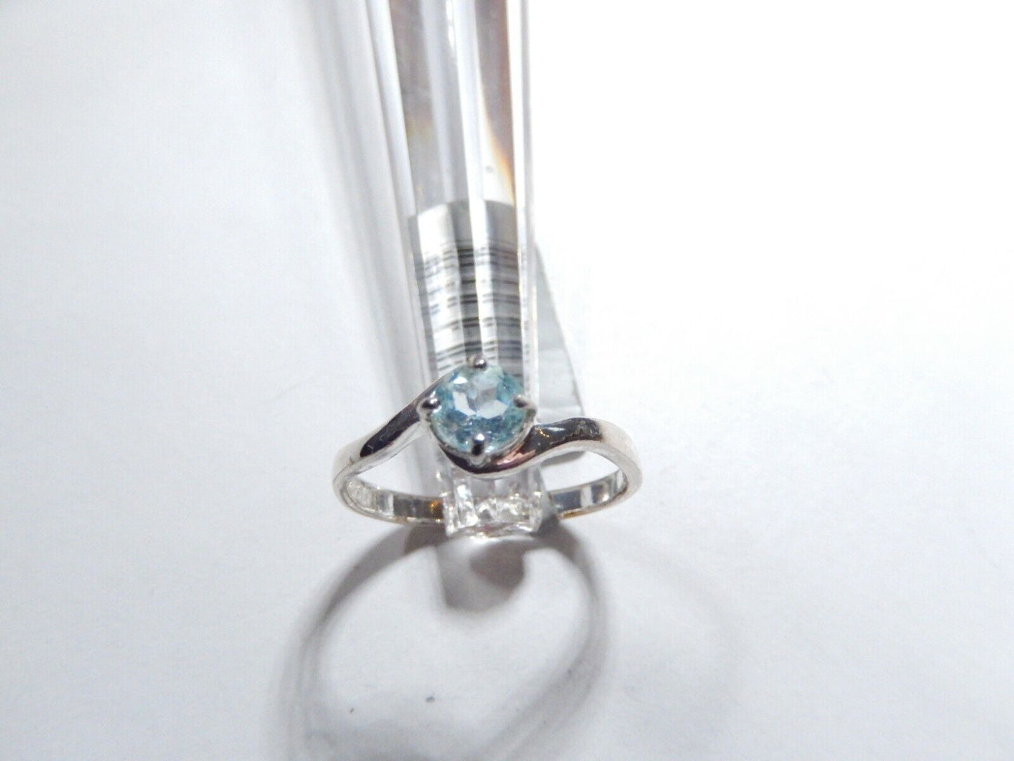 Round Blue Topaz Gemstone Solitaire Twisted 925 Sterling Silver Ring Sz 8
