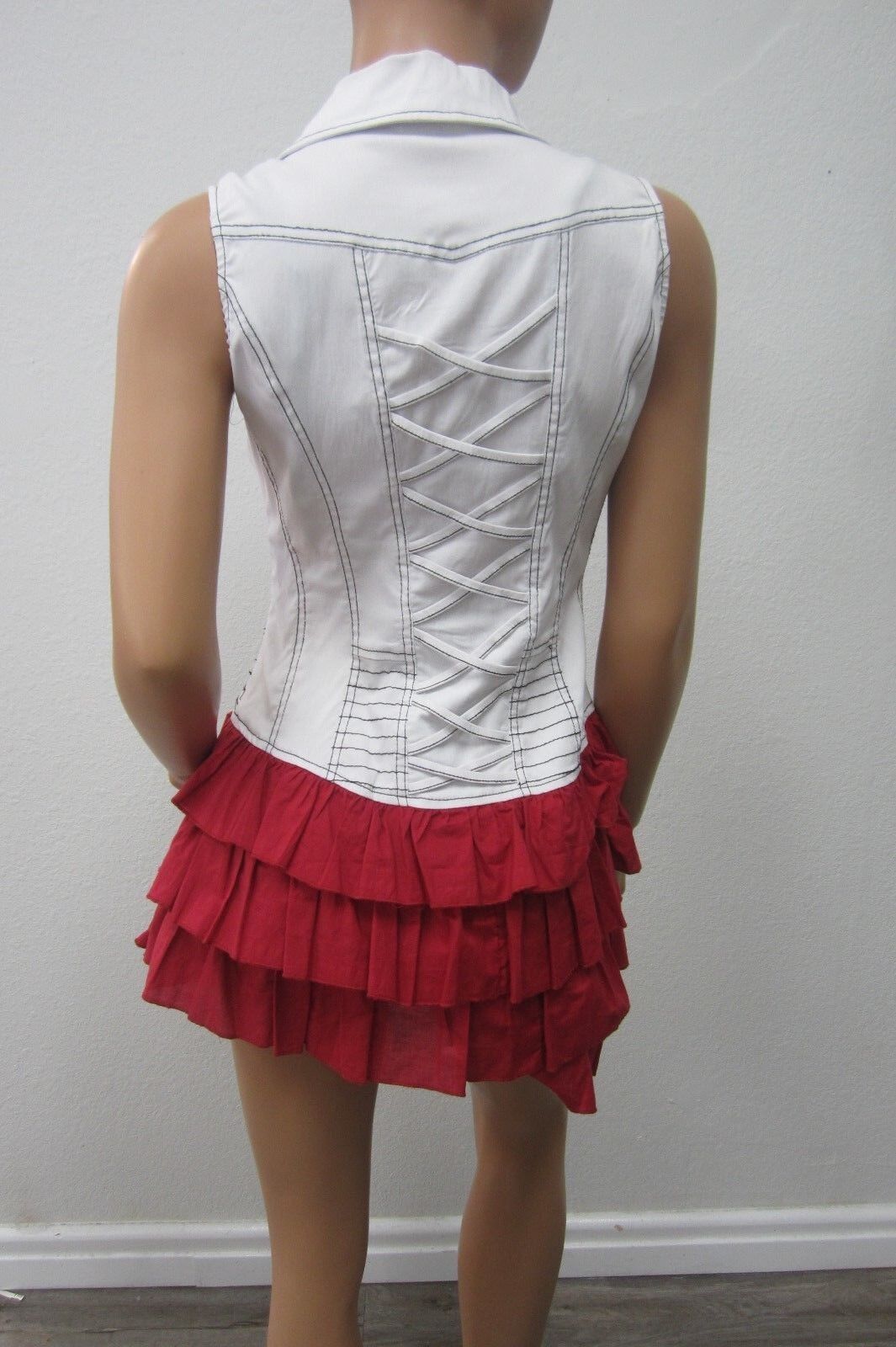 *NWT*  LYDIA SUPER CUTE Red/White Collar Ruffle Dress Size Medium