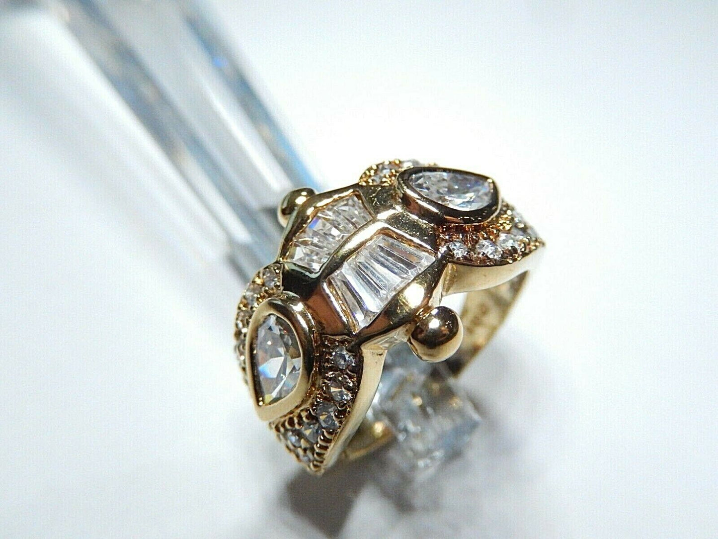 *STUNNING*   Gold Vermeil .925  CZ  2.00CT Statement  Ring,  Size 9.25