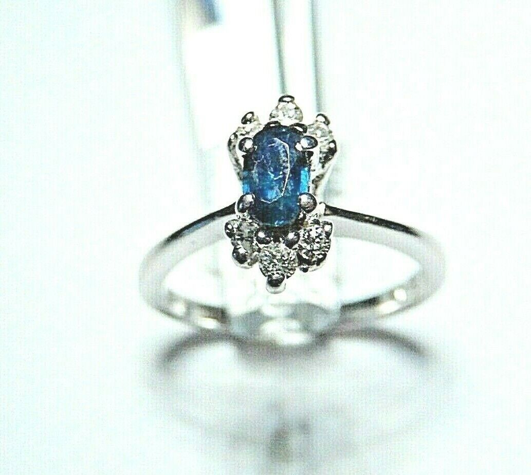 *NWT*  14k Solid White Gold Natural Sapphire & Diamond Ring Size 6.25