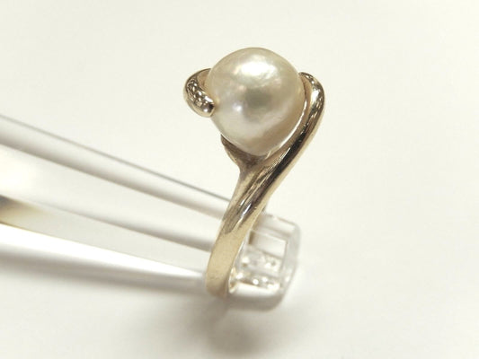 *MINT* Vintage 14k Yellow Gold 8.5mm AAA Quality Pearl Ball Ring Size 7.25