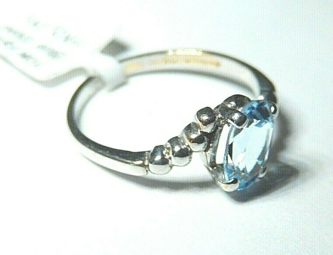 *NWT* 10K White Gold Oval Blue Topaz Solitaire Ring Size 5