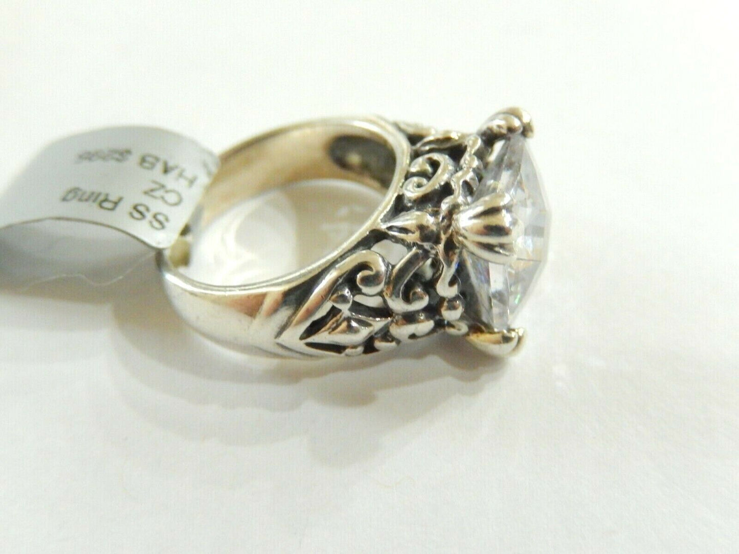 *VINTAGE*  Sterling Silver Victorian Style  Square CZ  Solitaire RING Size 6.25