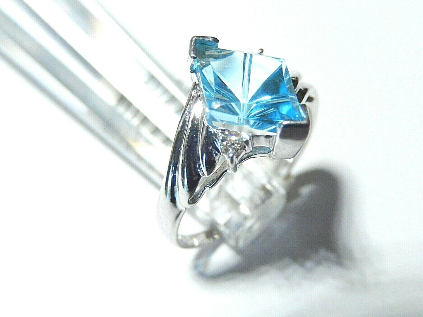 *NWT*  10K WHITE GOLD 7.00 CT MARQUISE FANCY CUT NATURAL BLUE TOPAZ RING SIZE 7