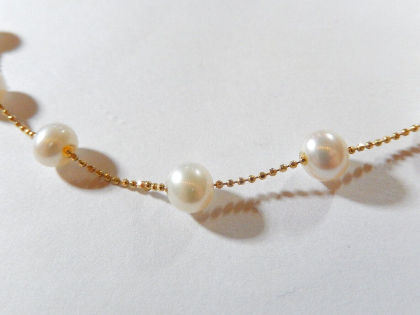 *NEW*  Pure 18K Yellow Gold 16" Beaded Chain Women's Natural 6mm Akoya Pearl