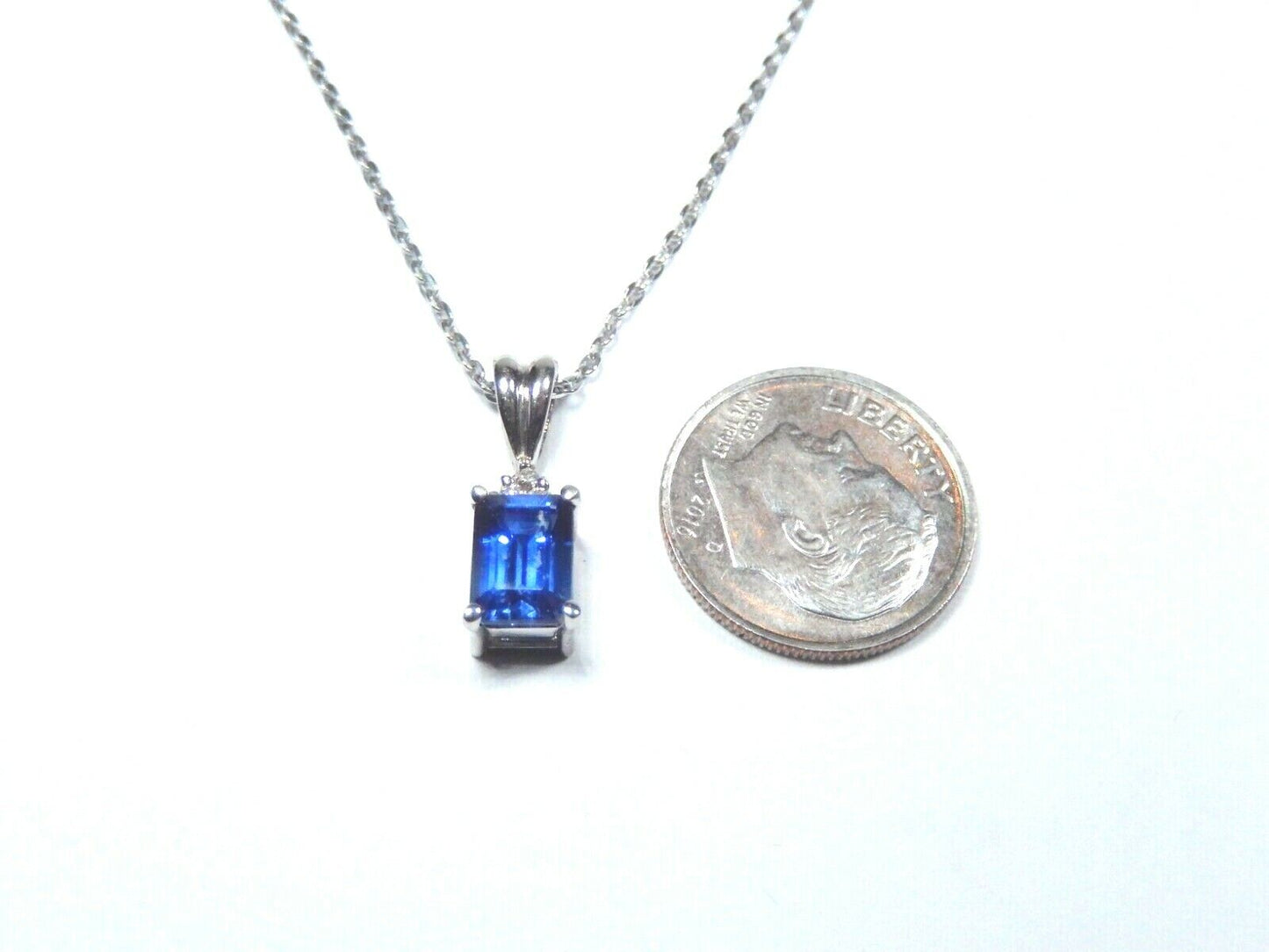 *NWT*  14k White Gold 1.00CT Emerald Sapphire And Diamond Pendant with 18" Chain