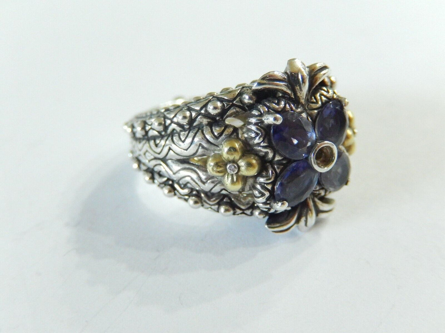 Barbara Bixby Sterling Silver & 18K Gold Fancy Amethyst Flower Ring size 8.25