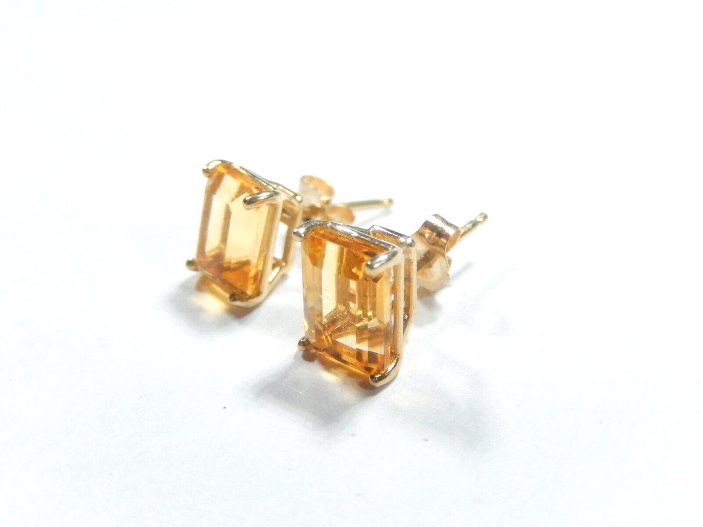 *VINTAGE*  14K Yellow Gold 3.00 CT TW Emerald Cut Citrine Ear Studs