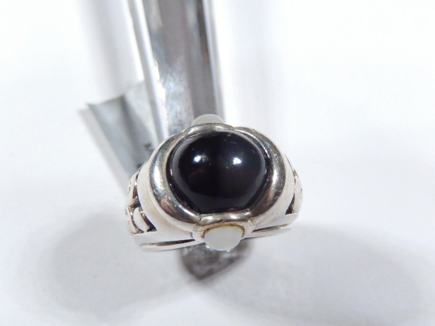 VINTAGE STERLING SILVER 925 MOTHER OF PEARL /BLACK ONYX RING Size 5.25