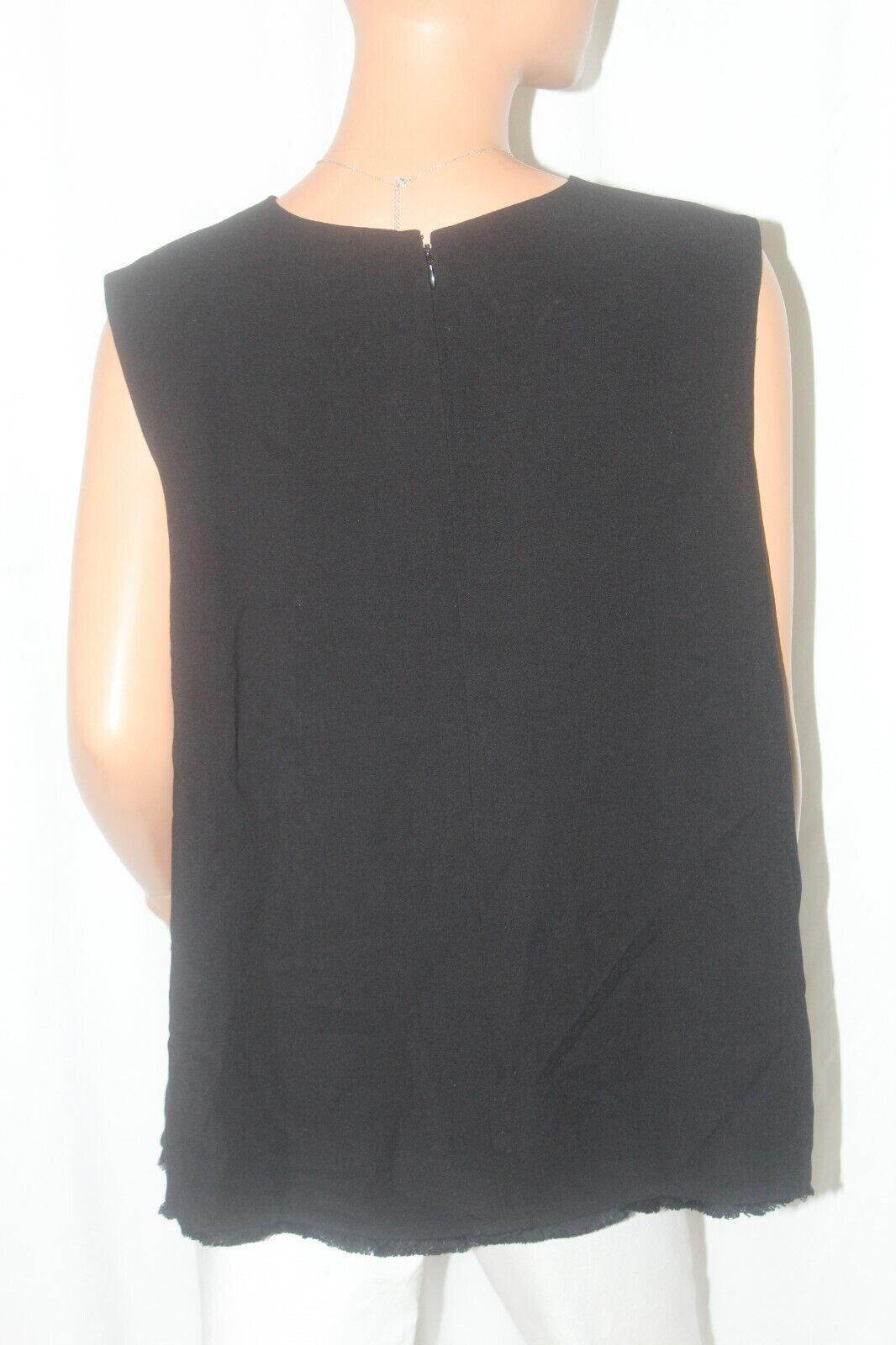 *NWT* Victoria Beckham  2X  Black Sleeveless Fringe Top Zip At The Back