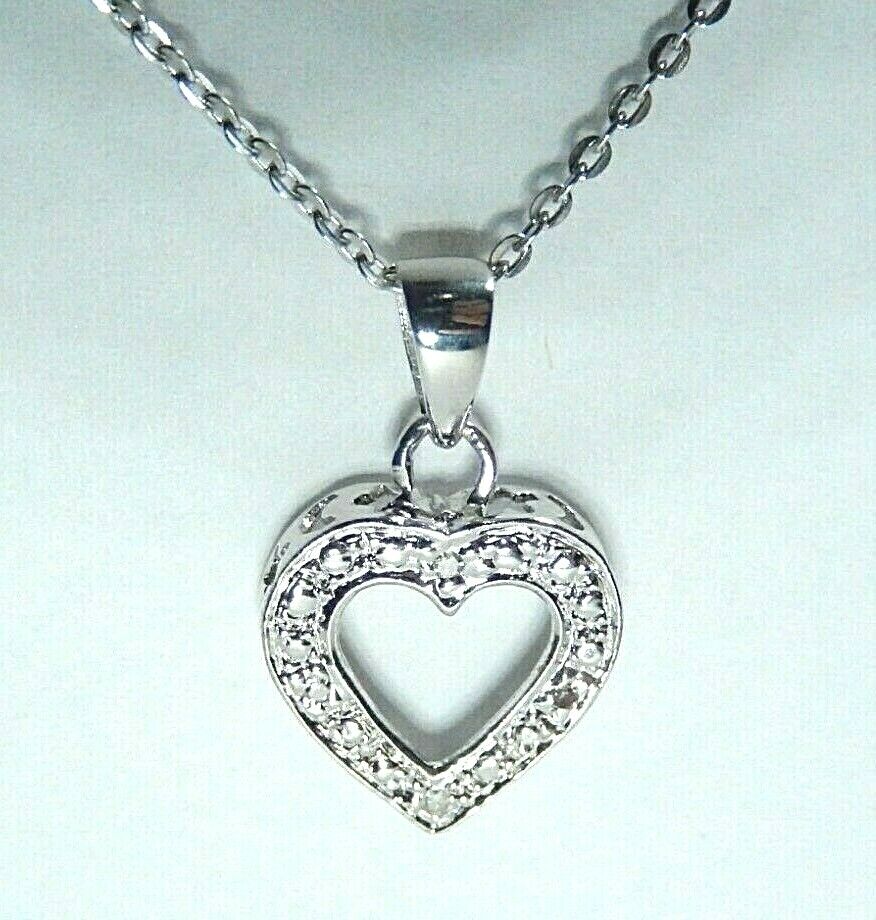 *NEW*  10k White Gold Crescent Moon & Star Heart Diamond Pendant  w/18" Chain