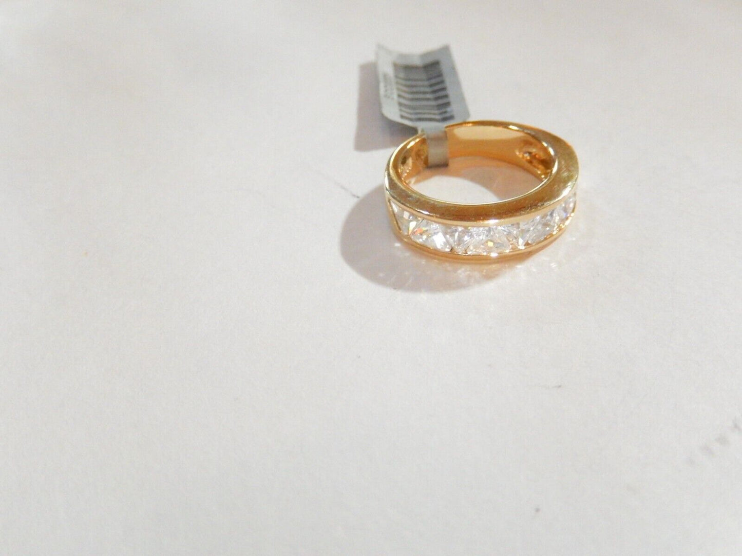 Gold Vermeil 1.3 CT CZ Trillion Cut 5.5mm Wide Band Sterling Ring Size 4.75