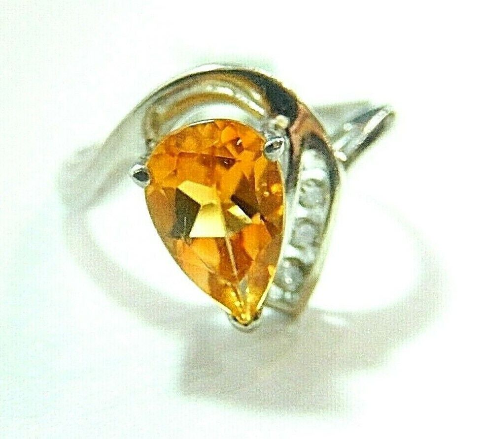 1Ct Citrine and Diamond Ring 10K White Gold Size 7.25