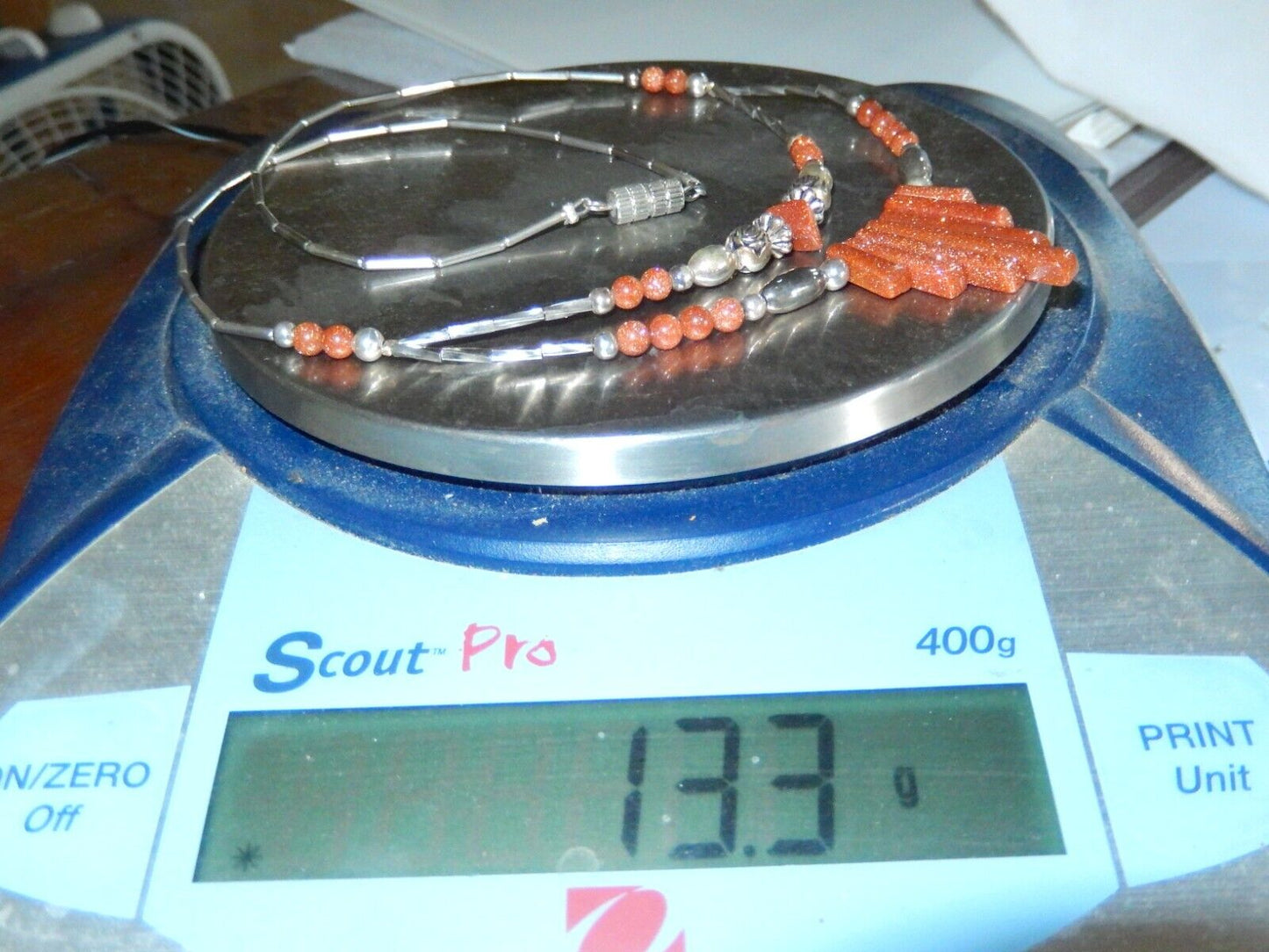 *VINTAGE* SOUTHWEST Sterling Liquid Silver Beaded  Orange Goldstone 18" Necklace