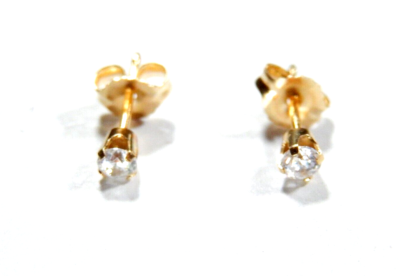14K Yellow Gold Round Solitaire Cubic Zirconia Push Back Ear Stud Earrings