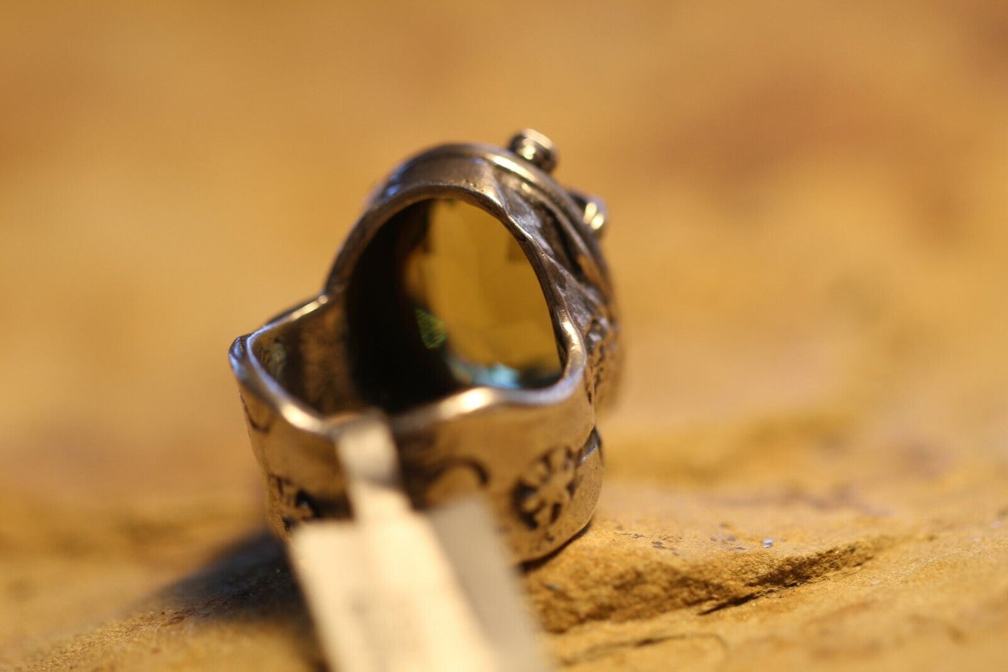 *VINTAGE* Silpada Green Stone Ring Wide Band Sterling Silver Size 6.75