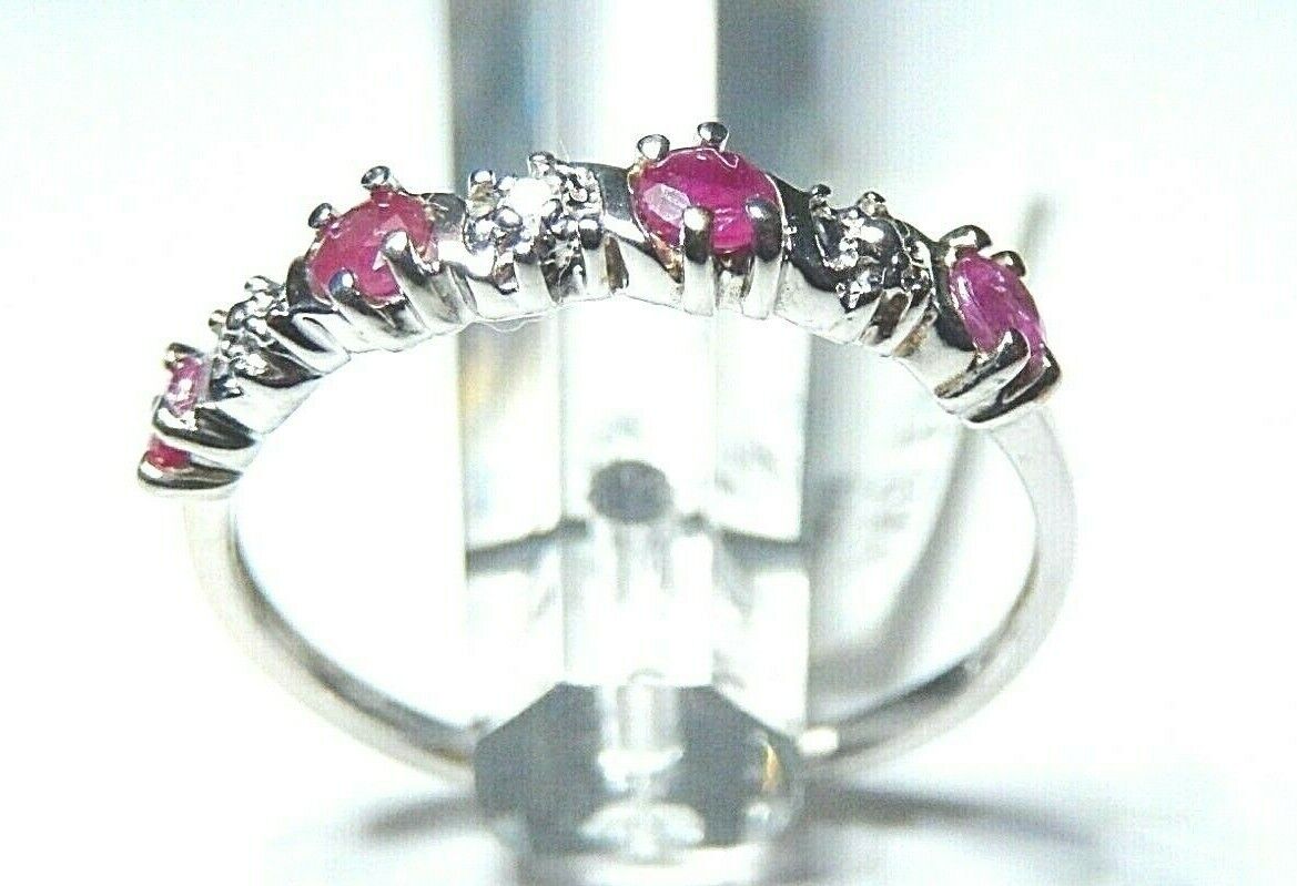 *NWT* 10k White Gold  Ruby And Diamond Band Ring Size 6.25