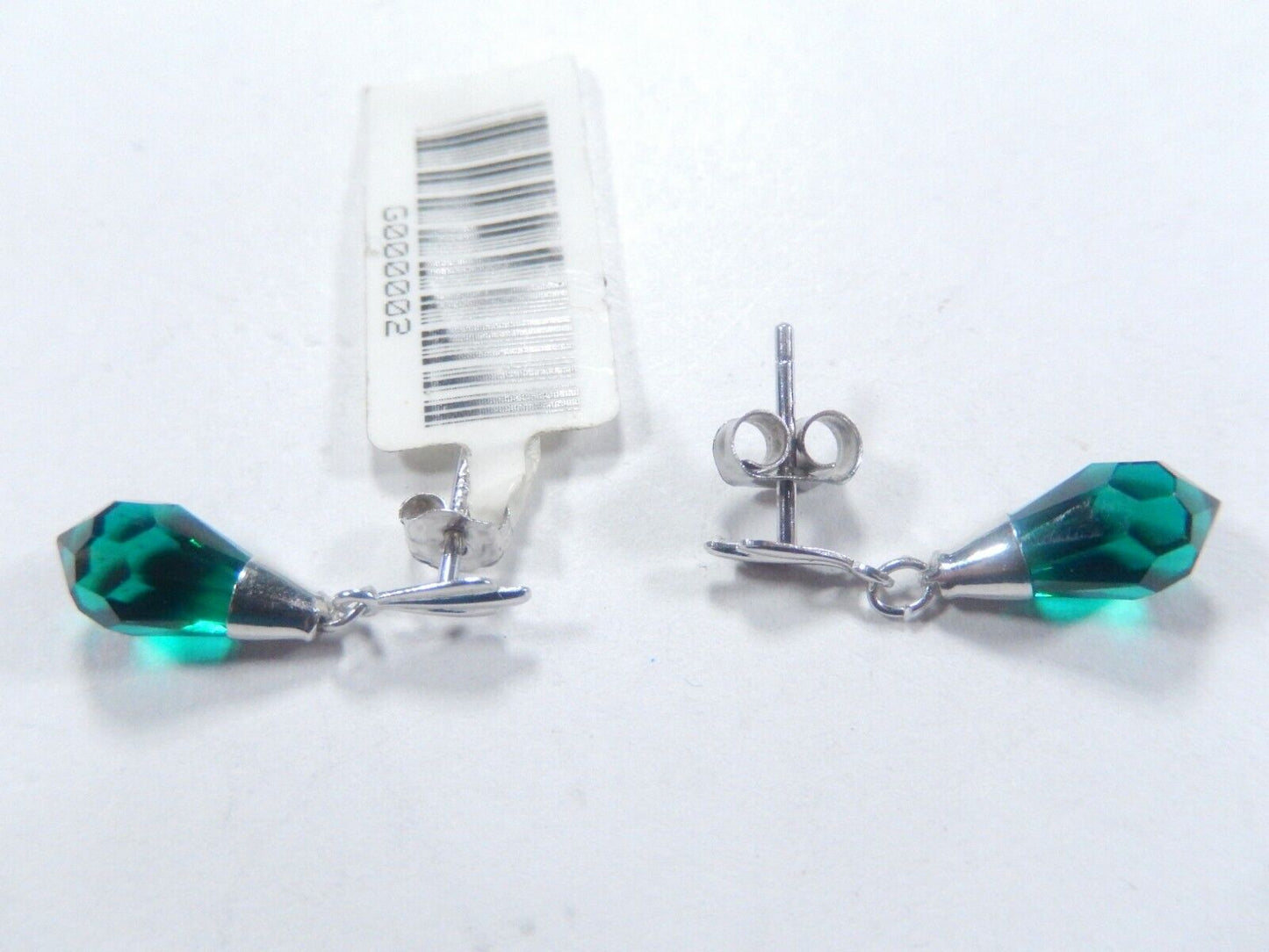 14K White Gold Lab-Created Emerald Briolette Drop/Dangle Earrings