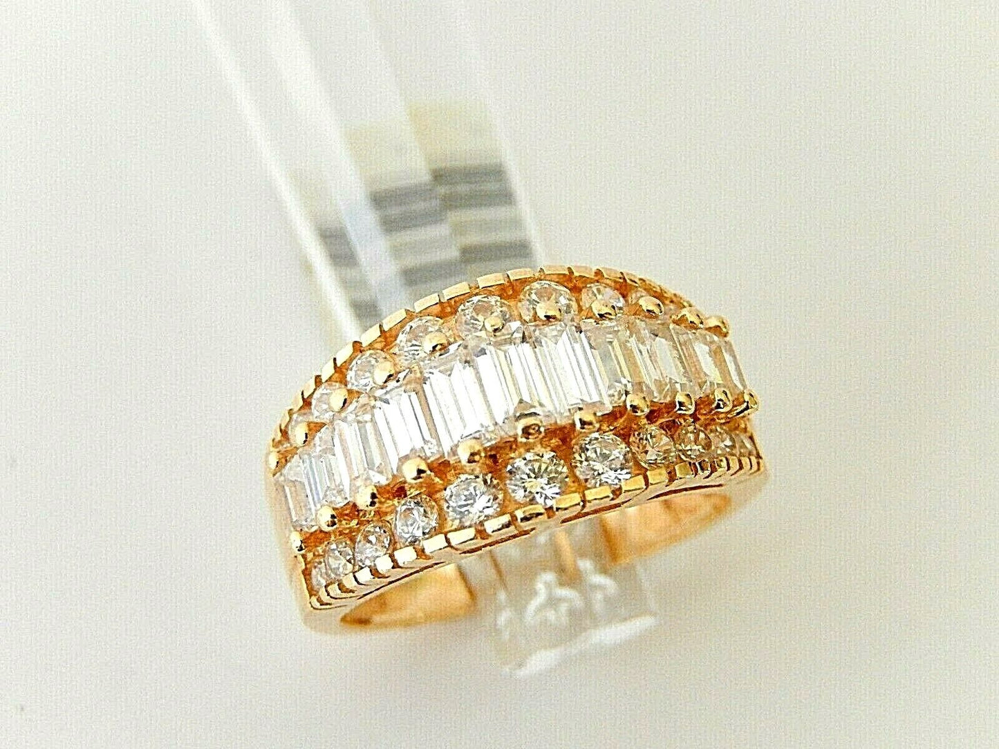 14K Solid Yellow Gold 1 CT Emerald & Round Cut CZ Wedding Engagement Ring Sz 6.5
