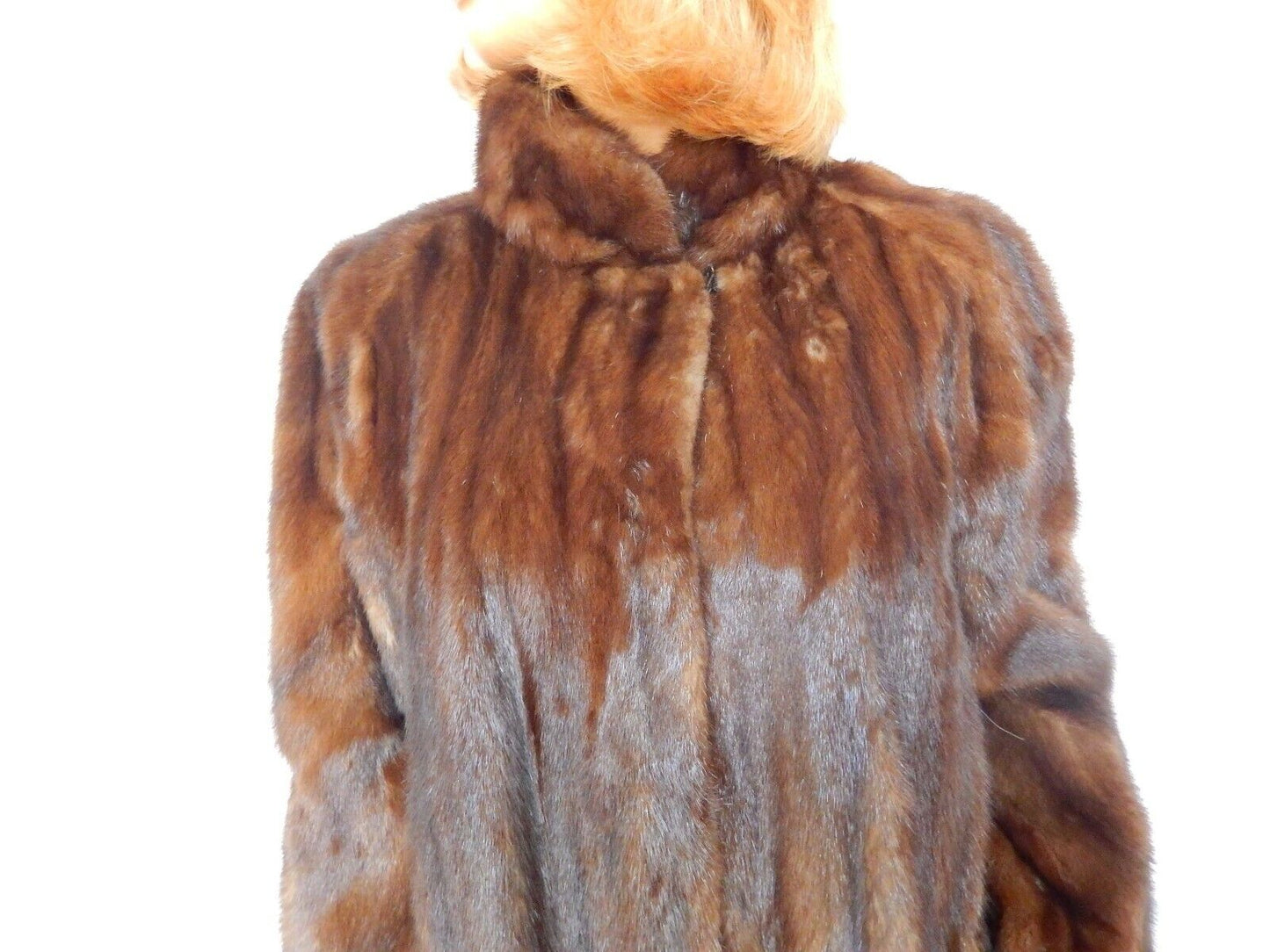 VINTAGE Womens Long Sleeve Mink Fur Coat Brown Full Length Size 13-14