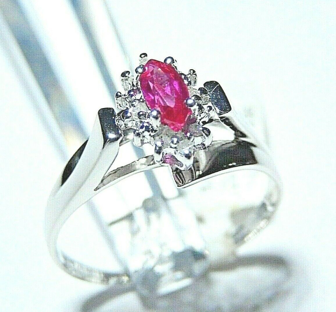 *NWT* 10K White Gold 1/3 CT Marquise Ruby & Natural Diamond  Halo Ring Sz 10.25