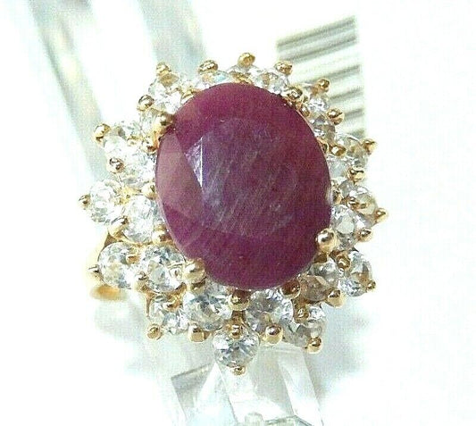 *VINTAGE*  Solid 10K Yellow Gold Ring w/ 3.5CT Oval Large Natural Ruby sz 6.5