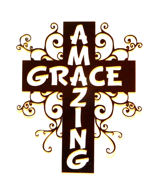 *NEW* 14ga. Amazing Grace Cross 18" x 13.5" Metal Wall Art Black Powder Coated