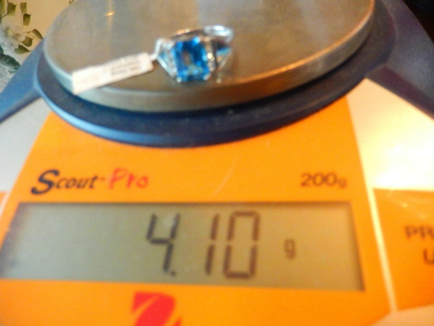 *STUNNING*  14K White Gold 4.50 Ct  Blue Topaz & Diamond 3 Stone  Ring Sz 9.5