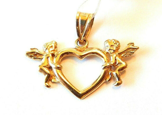 *NEW*  14k Yellow Gold Polished Heart and Angels Pendant