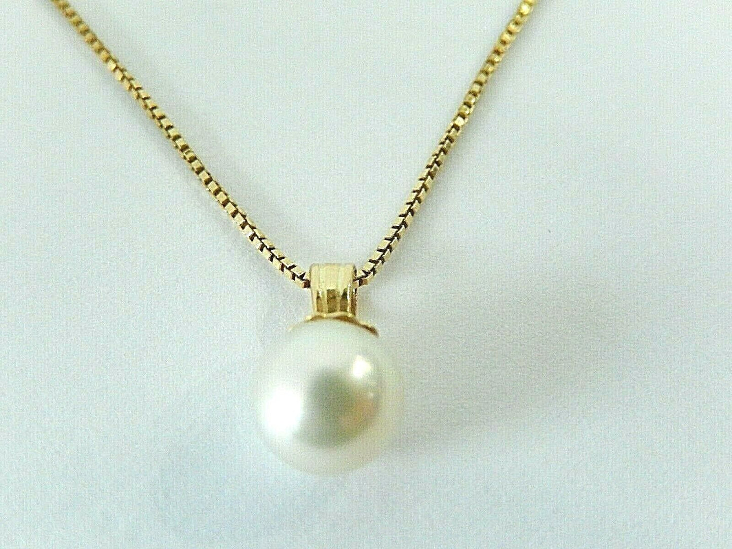 SOLID 14K YELLOW GOLD 6.5MM AAA GENUINE WHITE PEARL PENDANT w/ 18" Chain