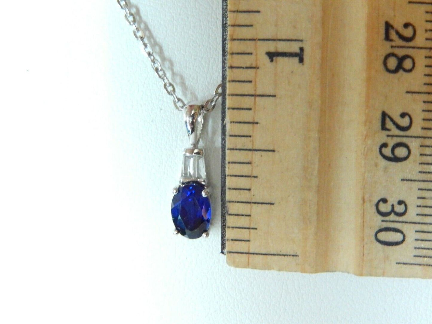 *NWT* 10k White Gold  Oval Sapphire and White Sapphire Pendant  w/18" Chain