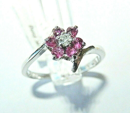 *NWT* 10k White Gold Ruby And Diamond 7 Stone Ring Size 6.75