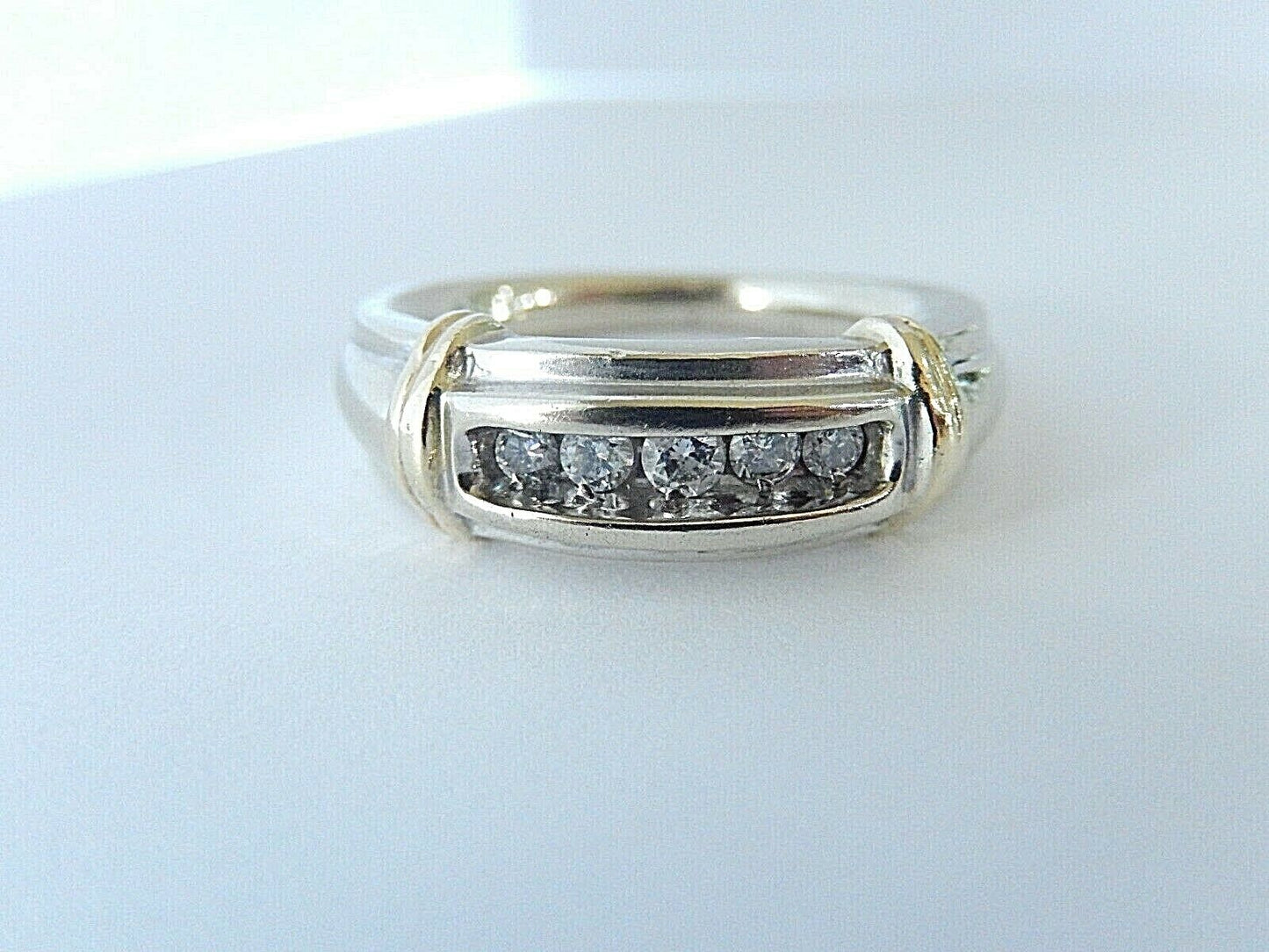 HEAVY 14k Two Tone Gold 5 Natural Diamond Mens Wedding Band Ring 0.25 Ct