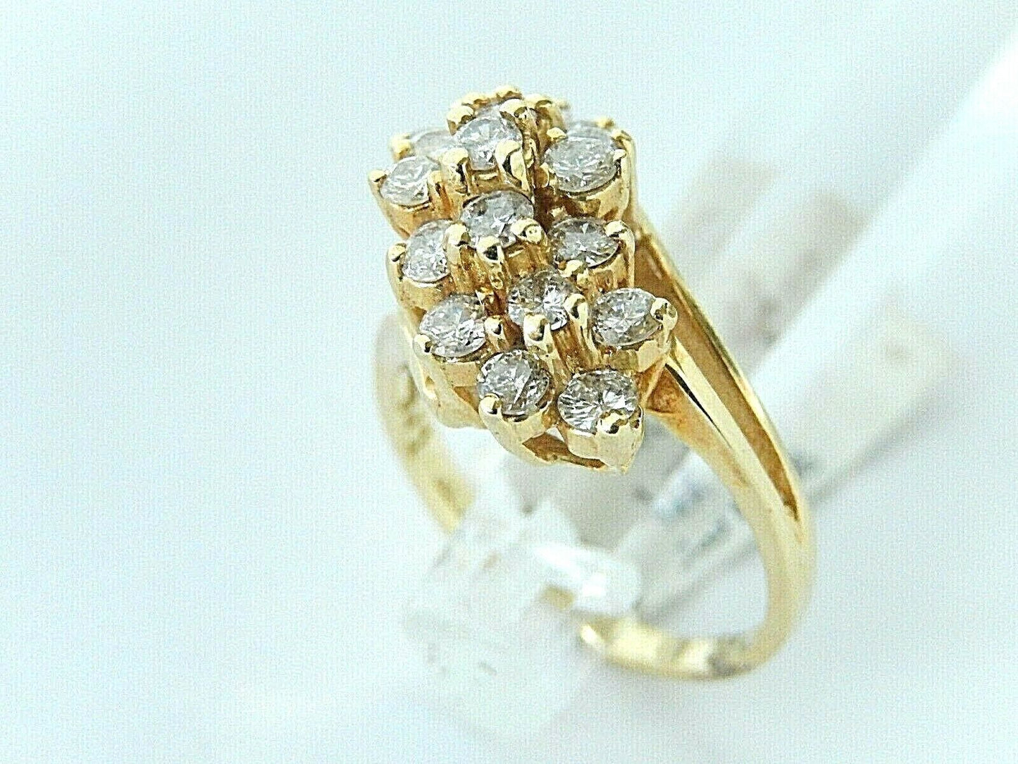 *VINTAGE* 14K Yellow Gold Natural Diamond Waterfall Cluster Cocktail Ring Sz 6.5