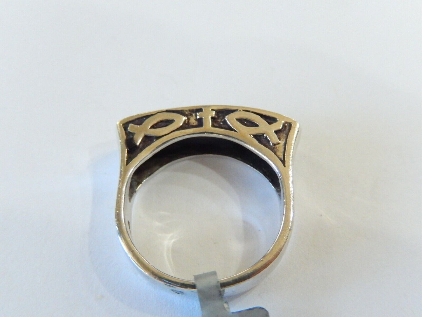 *VINTAGE*  Black Onyx Sterling Silver Ichthus Christian Fish Ring Sz 8