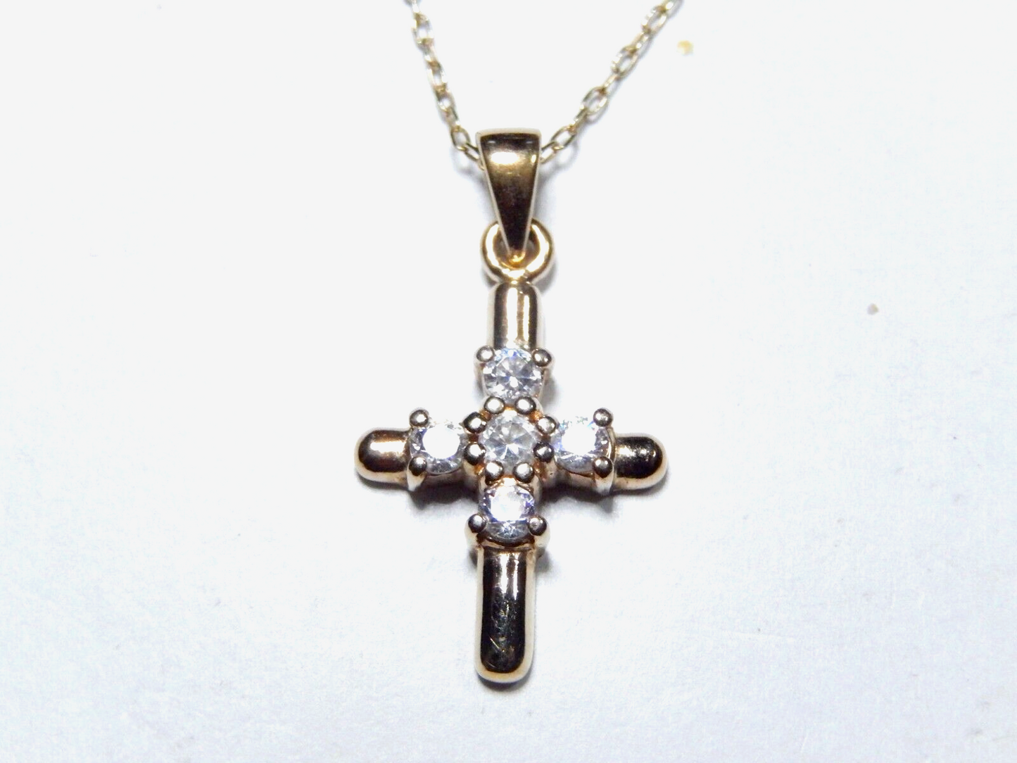 *VINTAGE*  Vermeil Gold Sterling Cross CZ Pendant w/20"Vermeil chain