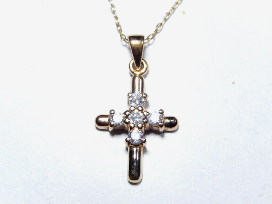 *VINTAGE*  Vermeil Gold Sterling Cross CZ Pendant w/20"Vermeil chain