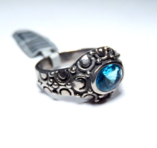 *VINTAGE* 925 Sterling Silver 1.50 CT Blue Topaz Victorian Cocktail Ring Sz 7
