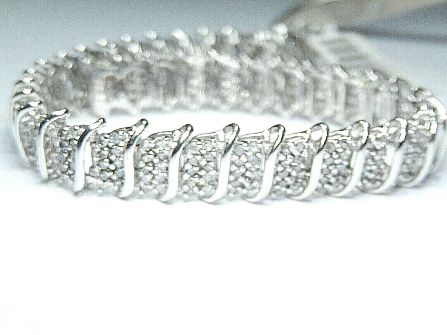 *NEW* 14K White Gold 380 Round Natural 4CT Diamond Bracelet 9mm Wide 7.25" Long