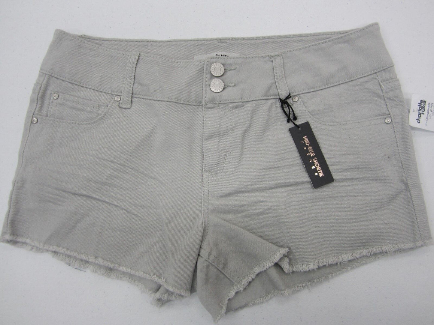 NWT Refuge Grey Denim Shorts Cheeky Hi-Rise 2 Button Charlotte Russe Size 0