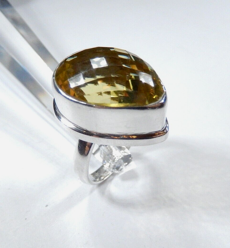 VINTAGE* HUGE STATEMENT Sterling Silver 22.0 CT Checkerboard CITRINE Ring Sz10.5